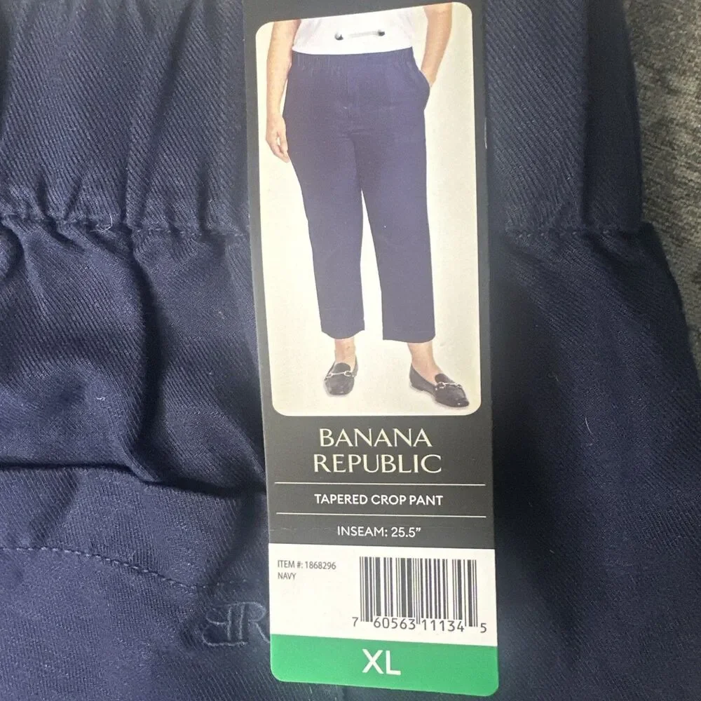 Banana Republic Linen Blend Tapered Crop Pull-On Pant - XL - BLUE